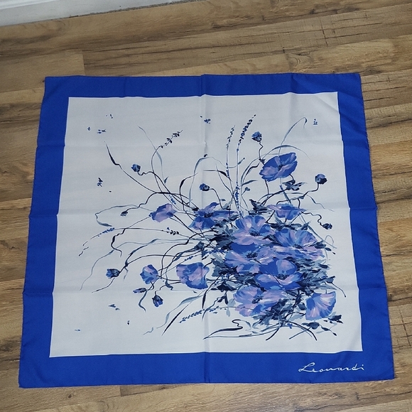 Leonardi Accessories - Vintage LEONARDI Blue Purple Floral Polyester Square Scarf